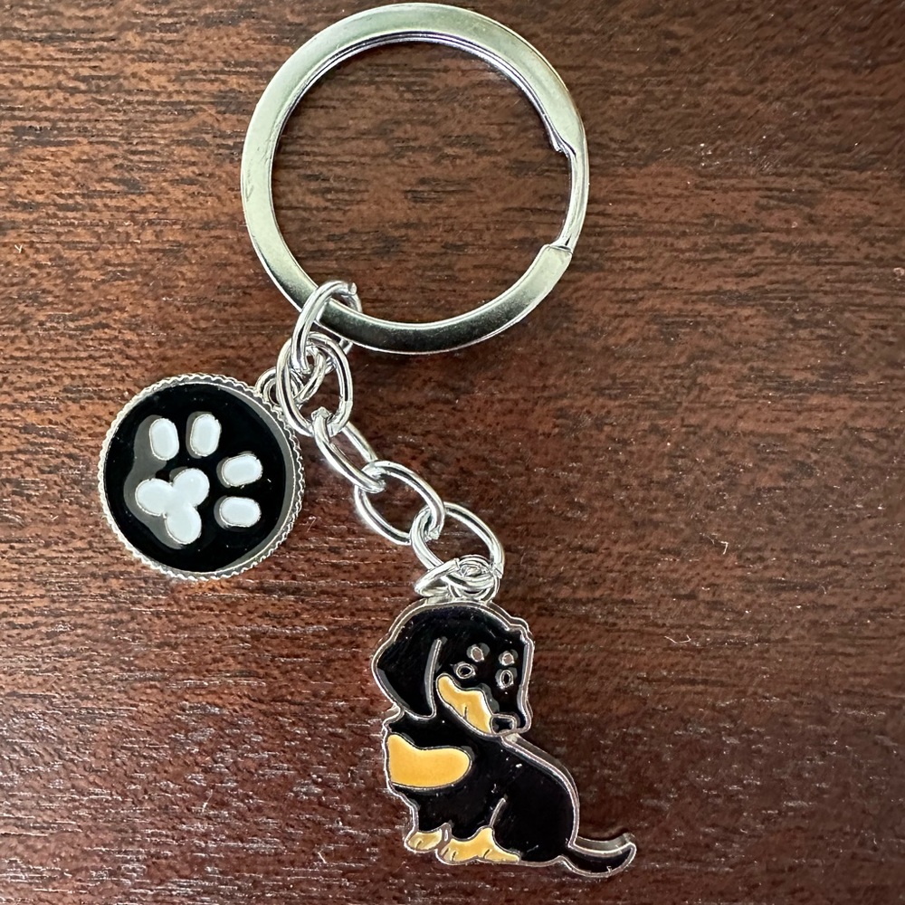 Dachshund Dog Keychain Charm paw print Accessory Silver Hardware Doxie cute